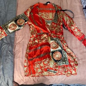 Red Satin Wrap Dress